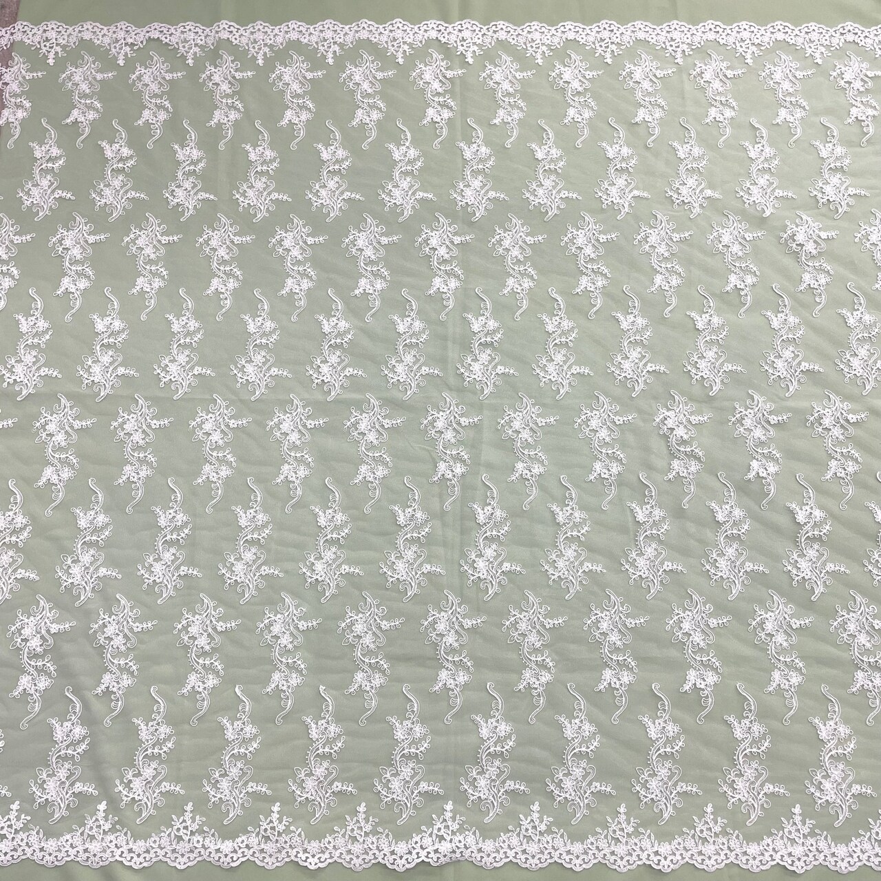 1 Yard Silver Corded Bridal Lace Fabric Embroidered on Polyester Net Mesh for Couture Wedding and Evening Gowns – 54"